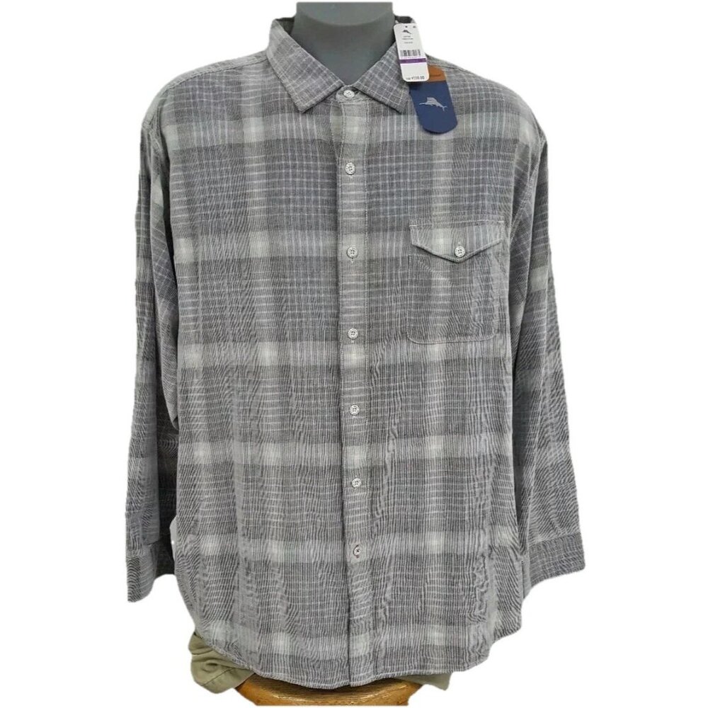 Tommy Bahama 3XB Tilth Grey Paniolo Plaid Corduroy Shirt Western Sport Stripe